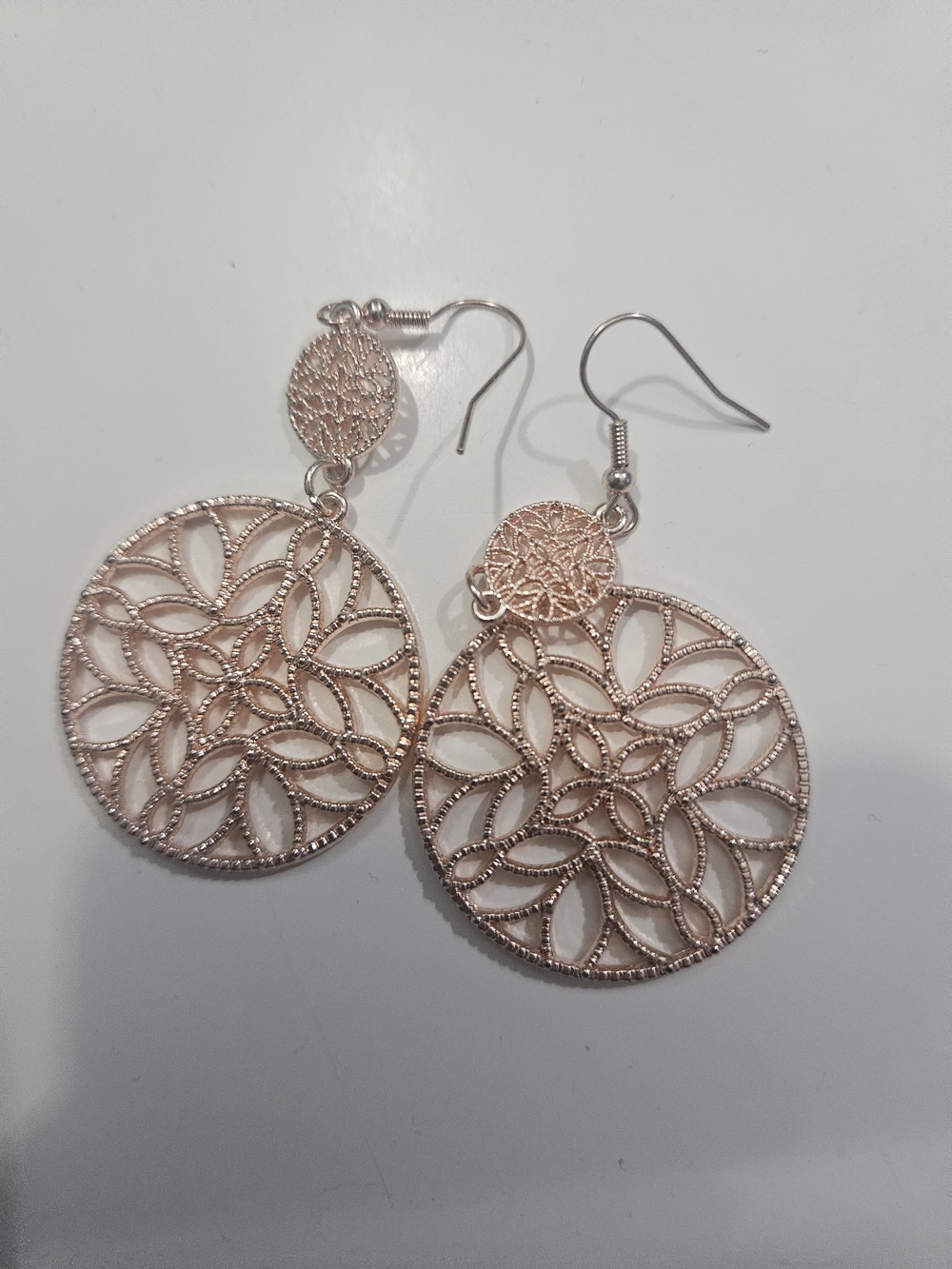 Delicate Filigree Drop Earrings in Rose Gold